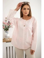Košeľová blúzka s vyšívaným vzorom púdrovo ružová