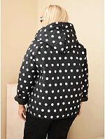 Dámská bunda Plus Size s kapucí v puntíky černá