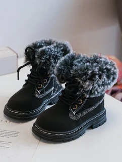 Dětské Trapery Botky na Zip s Kožíškem Černá model 21640144 - Boto