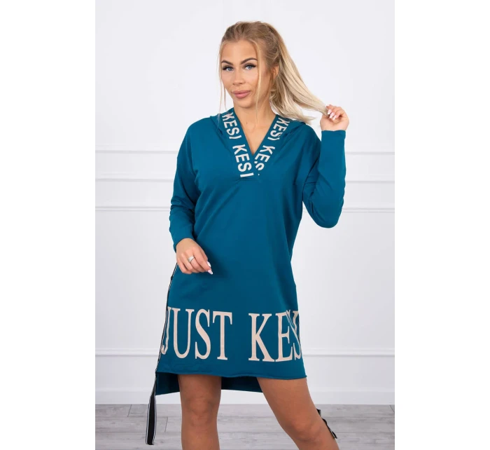 Morské šaty s kapucňou a potlačou