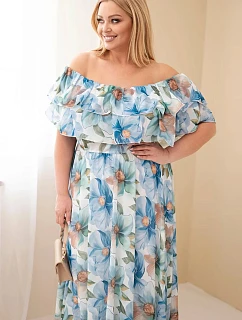Dámské šaty Plus Size s model 22092396 s odhalenými rameny a elastickým pasem maxi modrá - K-Fashion
