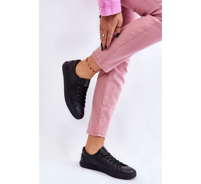 Damskie Skórzane Wiązane Klasyczne Trampki Czarne Misima Damskie Skórzane Wiązane Klasyczne Trampki Czarne Misima