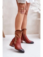 Ocieplane Botki Damskie Na Obcasie Słupku Brązowe Relabina Ocieplane Botki Damskie Na Obcasie Słupku Brązowe Relabina