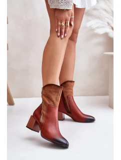 Ocieplane Botki Damskie Na Obcasie Słupku Brązowe Relabina