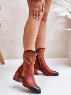 Ocieplane Botki Damskie Na Obcasie Słupku Brązowe Relabina