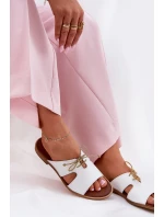 Skórzane Klapki Damskie Na Płaskim Obcasie Zazoo 3022 Białe Skórzane Klapki Damskie Na Płaskim Obcasie Zazoo 3022 Białe