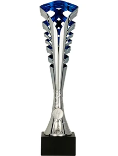 Strieborný a modrý plastový pohár