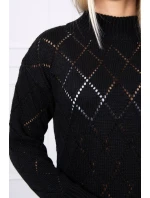 Sveter s polovičným rolákom a kosoštvorcovým vzorom čierny