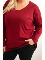 Dámská blůza Plus Size s výstřihem do V a dlouhým rukávem bordó Dámská blůza Plus Size s výstřihem do V a dlouhým rukávem bordó