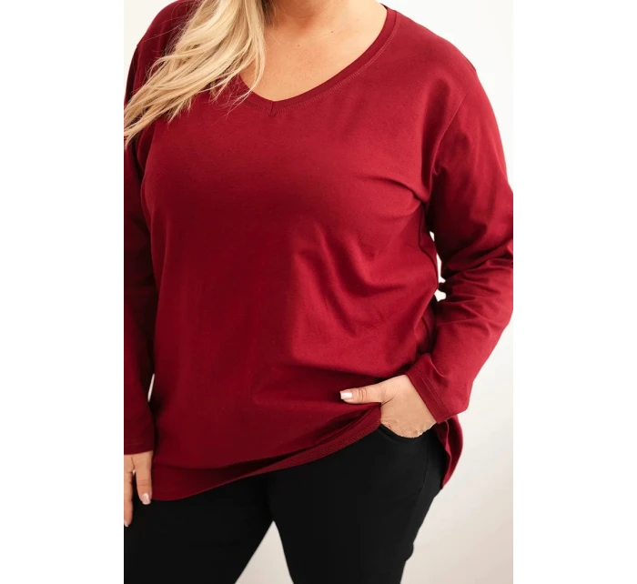 Dámská blůza Plus Size s výstřihem do V a dlouhým rukávem bordó Dámská blůza Plus Size s výstřihem do V a dlouhým rukávem bordó