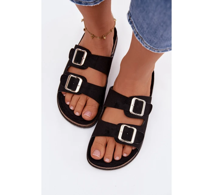 Dámské pantofle s přezkami Černé Oliena