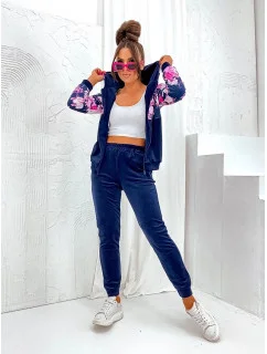 Dámska velúrová súprava s ružami tmavomodrá (8210)