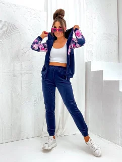 Dámska velúrová súprava s ružami tmavomodrá (8210)