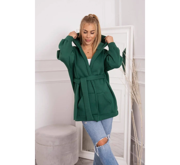 Zateplená bunda s vázáním v pase tmavě zelená