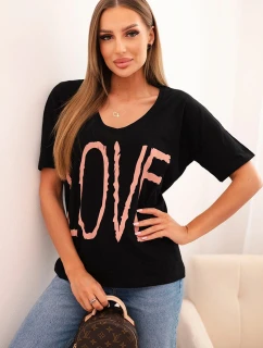 Dámská bavlněná blůza s výstřihem do V a potiskem LOVE černá
