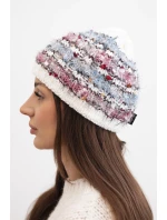 Dámska zimná čiapka s farebným vláknom a elastickou šnúrkou K352 biela+modrá+tmavoružová