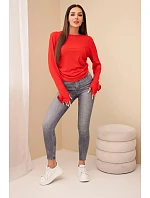 Dámska rebrovaná blúzka s riasením na boku červená Dámska rebrovaná blúzka s riasením na boku červená