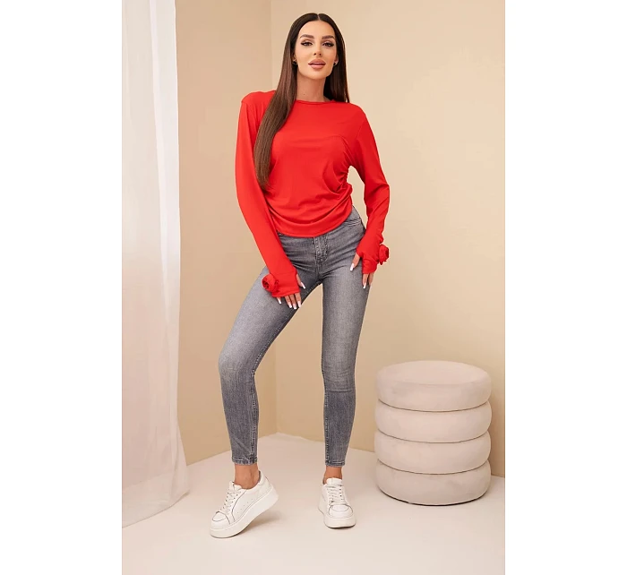 Dámska rebrovaná blúzka s riasením na boku červená Dámska rebrovaná blúzka s riasením na boku červená