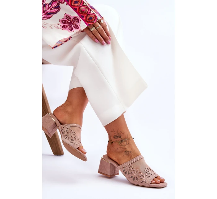 Síťované pantofle na podpatku model 21619113 Nude - S.Barski