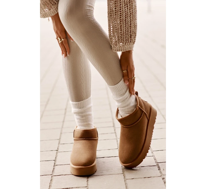 Skórzane Zamszowe Śniegowce Na Platformie Camel Nereviana Skórzane Zamszowe Śniegowce Na Platformie Camel Nereviana