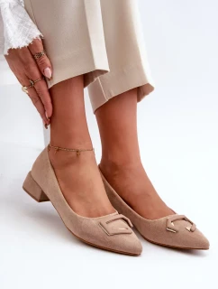 Lodičky na nízkom podpätku so zdobením, Eco Suede S.Barski Beige