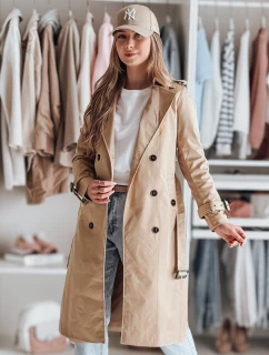 Dámsky dlhý kabát s opaskom SLIMFOTA camel FashionStreet NY0746