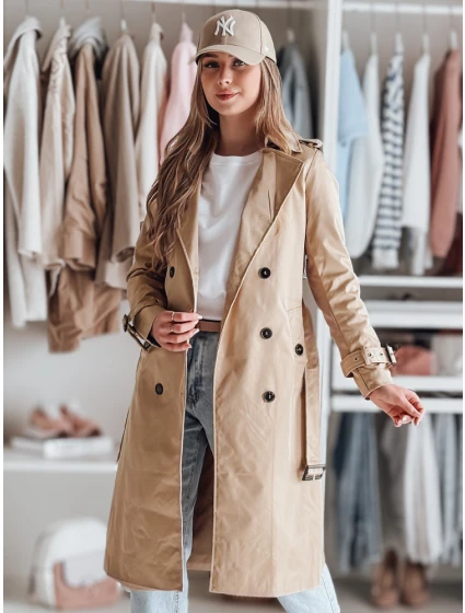 Dámsky dlhý kabát s opaskom SLIMFOTA camel FashionStreet NY0746