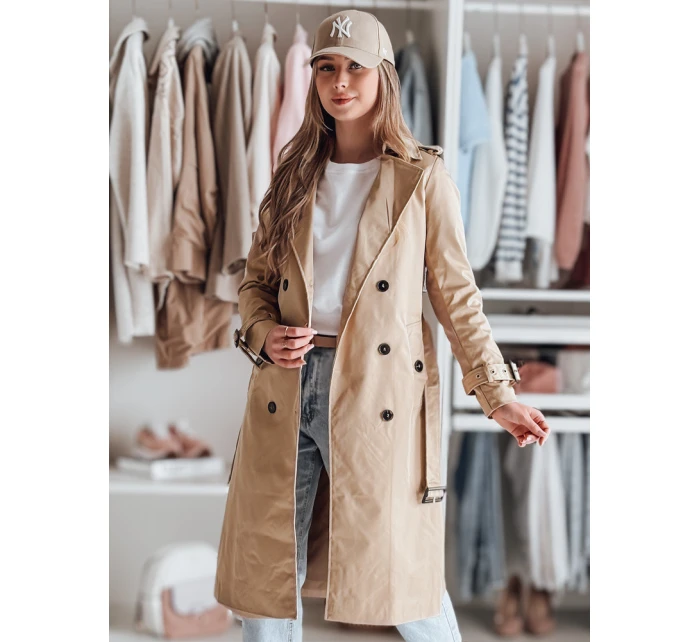 Dámsky dlhý kabát s opaskom SLIMFOTA camel FashionStreet NY0746