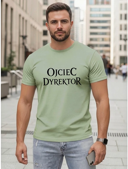 Tshirt męski klasyczny z napisem bawełniany zielony model 22217862 - FashionStreet