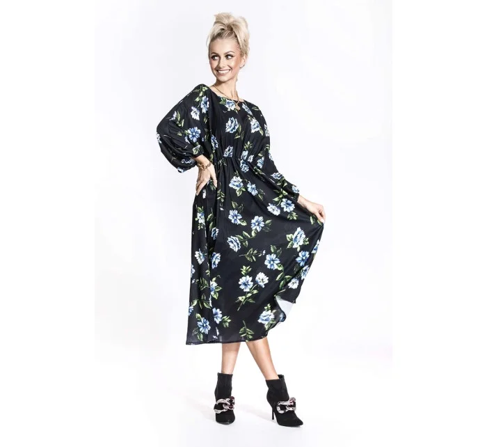 modré dámské květované šaty s kulatým výstřihem model 19514328 - Ann Gissy