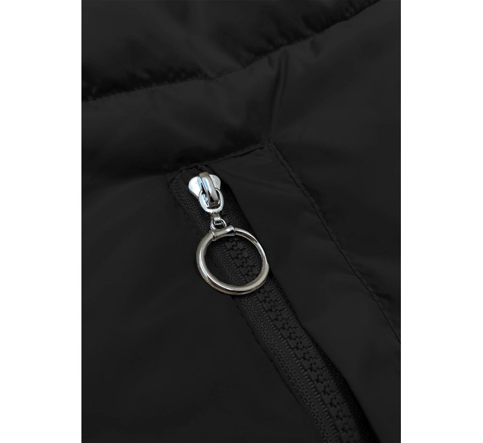 Čierno-béžová obojstranná dámska krátka bunda s kapucňou (16M2153-392)