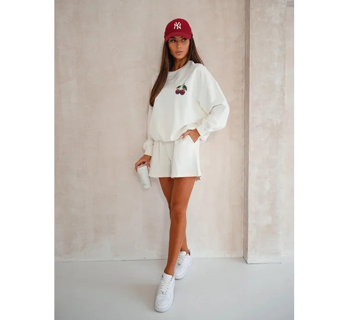 Dámska bavlnená súprava v ecru farbe - mikina a šortky (VE101)