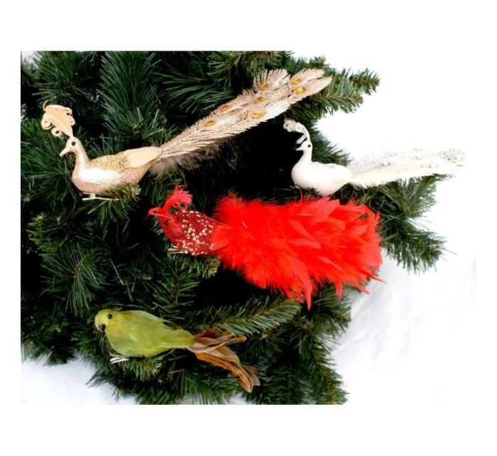 DEKORATÍVNY PÁV NA SPONKE NA OZDOBY BIELY