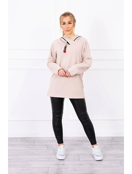 Béžová tunika na zip s kapucí Oversize Béžová tunika na zip s kapucí Oversize