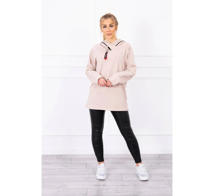 Béžová tunika na zips s kapucňou Oversize Béžová tunika na zips s kapucňou Oversize
