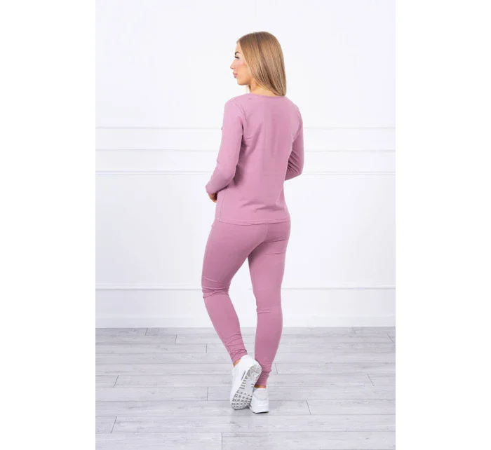 Súprava s gombíkovým výstrihom tmavo ružová