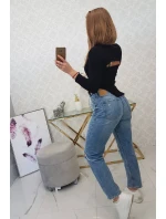 Blúzka s rebrovaným výstrihom čierna