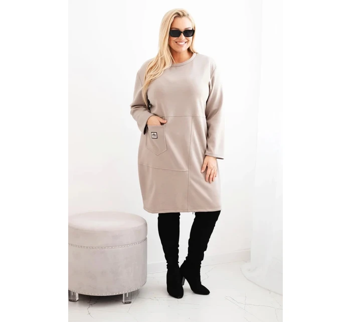 Dámské šaty Plus Size máslo s kapsou a rukávem 3/4 fango