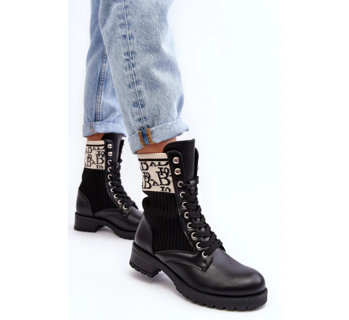 Damskie Botki Workery Ze Skarpetą Czarne Hakina Damskie Botki Workery Ze Skarpetą Czarne Hakina