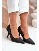 Materiałowe Szpilki Damskie W Paski Czarne Tifidra