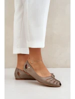 Zazoo 10009 Wygodne Skórzane Baleriny Damskie Ciemnobeżowe