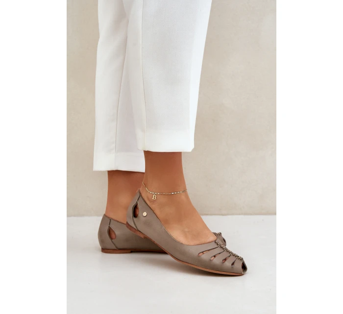 Zazoo 10009 Wygodne Skórzane Baleriny Damskie Ciemnobeżowe
