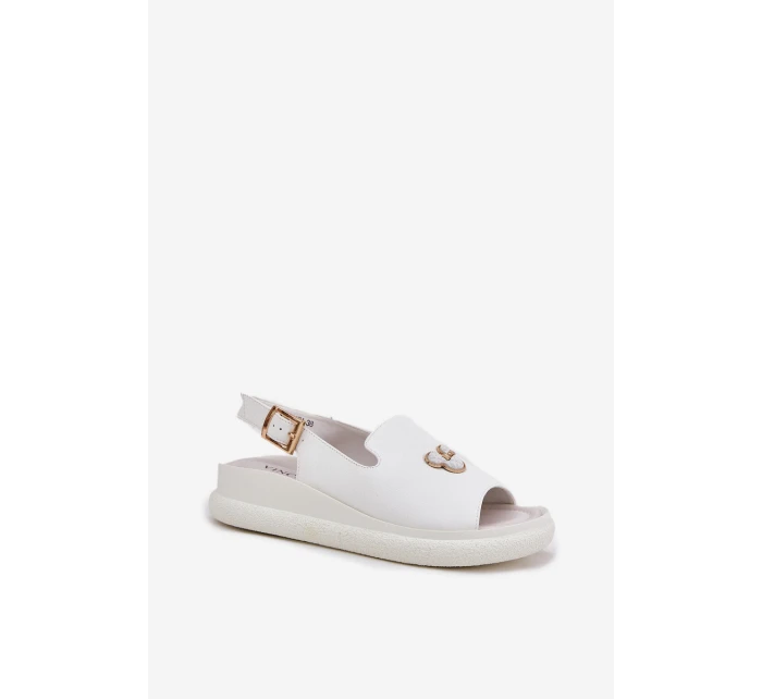 Dámské kožené sandály s ozdobou model 21695456 bílé - VINCEZA