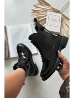 Lakované dámské kozačky z přírodní kůže model 21713802 Černé - D&A