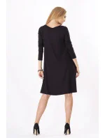 Dámske šaty voľný strih 3/4 rukáv vhodné aj pre tehotné stredne dlhé grafitové - Čierna - Beyo