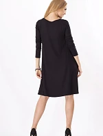 Dámske šaty voľný strih 3/4 rukáv vhodné aj pre tehotné stredne dlhé grafitové - Čierna - Beyo