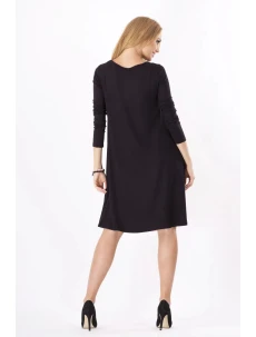 Dámske šaty voľný strih 3/4 rukáv vhodné aj pre tehotné stredne dlhé grafitové - Čierna - Beyo