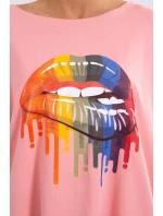 Oversize blúzka s dúhovou potlačou pier v marhuľovej farbe