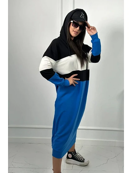 model 18856932 šaty s kapucí Černá + ecru + chrpa - K-Fashion