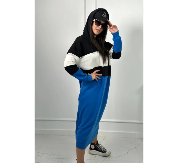 model 18856932 šaty s kapucí Černá + ecru + chrpa - K-Fashion model 18856932 šaty s kapucí Černá + ecru + chrpa - K-Fashion